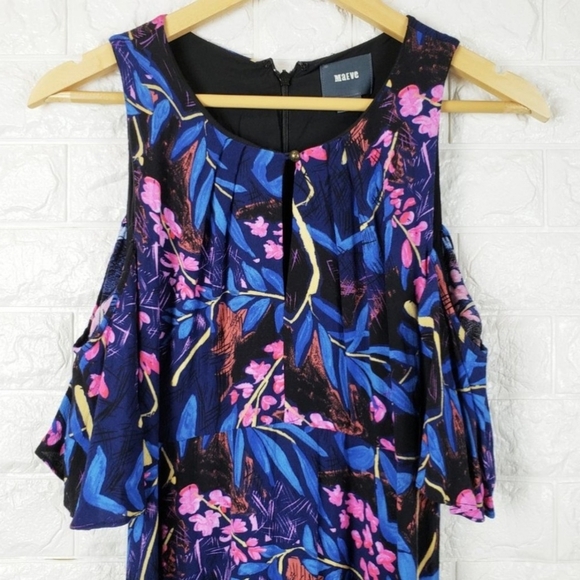Anthropologie MAEVE Elia Open- Shoulder Dress In Floral Navy Motif Size 6 - Picture 3 of 16